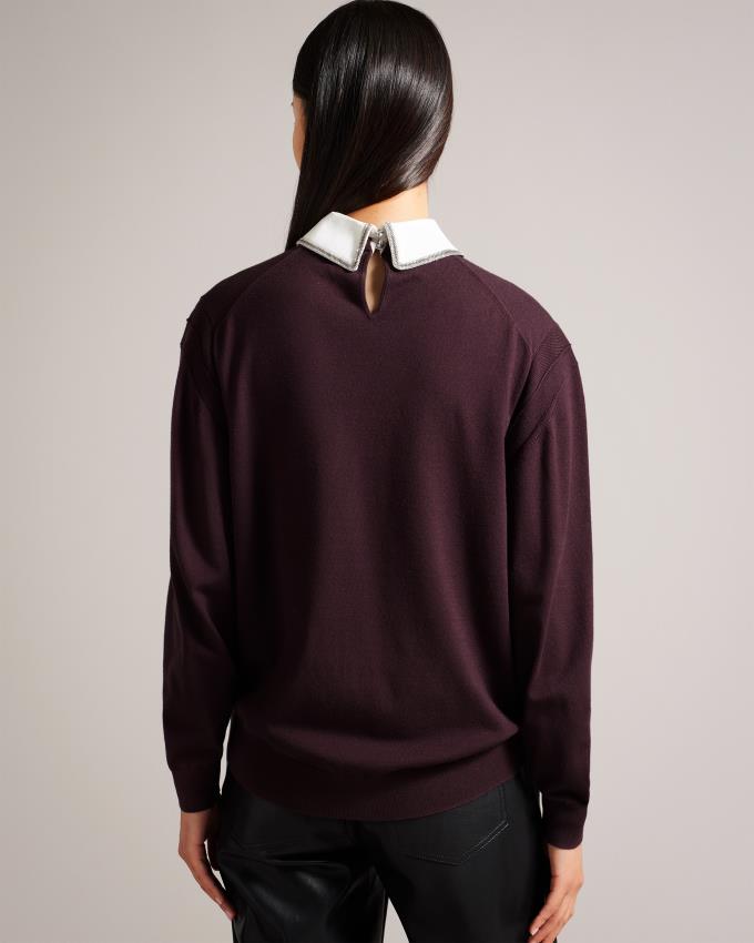 Pull Ted Baker Mockable With Embellished Collar Marron Foncé Femme | KKS-49696624